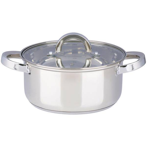 Profi Edelstahl-Topfset 7-teilig mit Glasdeckel - Hochwertiges Kochtopf-Set für Induktion & Herd - Glanz-Finish & runde Griffe