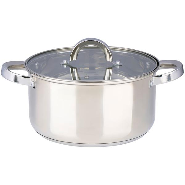 Profi Edelstahl-Topfset 7-teilig mit Glasdeckel - Hochwertiges Kochtopf-Set für Induktion & Herd - Glanz-Finish & runde Griffe