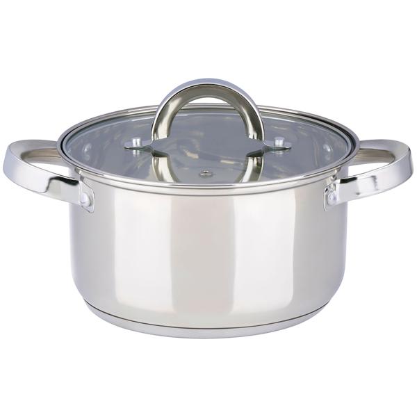 Profi Edelstahl-Topfset 7-teilig mit Glasdeckel - Hochwertiges Kochtopf-Set für Induktion & Herd - Glanz-Finish & runde Griffe