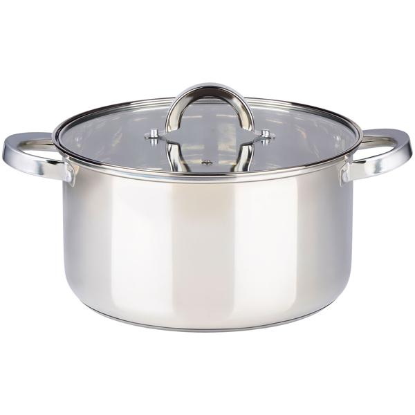 Profi Edelstahl-Topfset 7-teilig mit Glasdeckel - Hochwertiges Kochtopf-Set für Induktion & Herd - Glanz-Finish & runde Griffe