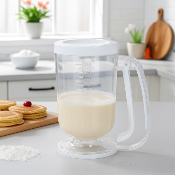 Handlicher Teigportionierer 900ml mit Messskala: Präziser Teig-Dosierer für Pfannkuchen, Waffeln, Muffins, Cupcakes & mehr - Für saubere Ergebnisse