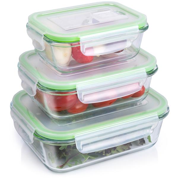 3er-Set Borosilikatglas-Frischhaltedosen 370/640/1050 ml mit Dampfauslass – Auslaufsicher, Luftdicht, Backofen- & Mikrowellenfest, Spülmaschinenfest