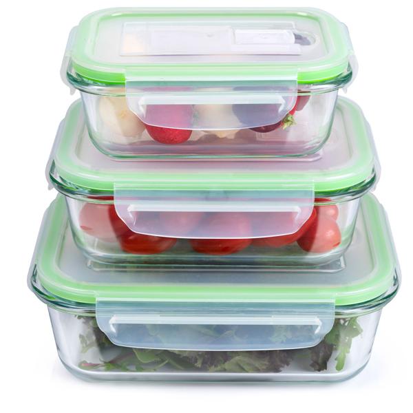 3er-Set Borosilikatglas-Frischhaltedosen 370/640/1050 ml mit Dampfauslass – Auslaufsicher, Luftdicht, Backofen- & Mikrowellenfest, Spülmaschinenfest