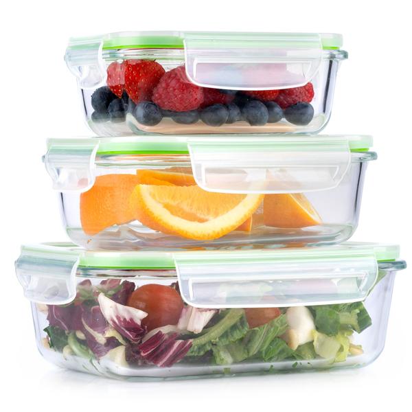 3er-Set Borosilikatglas-Frischhaltedosen 370/640/1050 ml mit Dampfauslass – Auslaufsicher, Luftdicht, Backofen- & Mikrowellenfest, Spülmaschinenfest