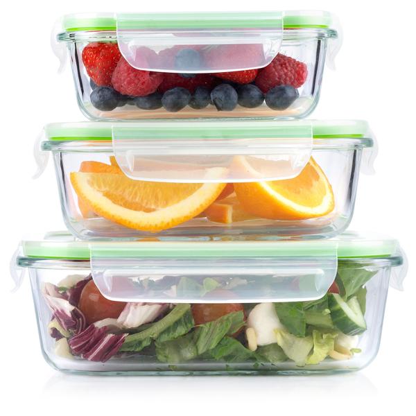 3er-Set Borosilikatglas-Frischhaltedosen 370/640/1050 ml mit Dampfauslass – Auslaufsicher, Luftdicht, Backofen- & Mikrowellenfest, Spülmaschinenfest