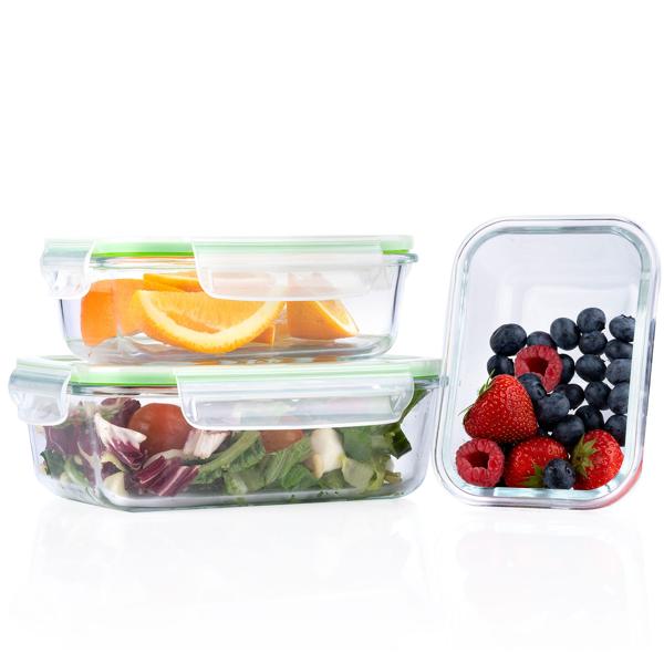 3er-Set Borosilikatglas-Frischhaltedosen 370/640/1050 ml mit Dampfauslass – Auslaufsicher, Luftdicht, Backofen- & Mikrowellenfest, Spülmaschinenfest