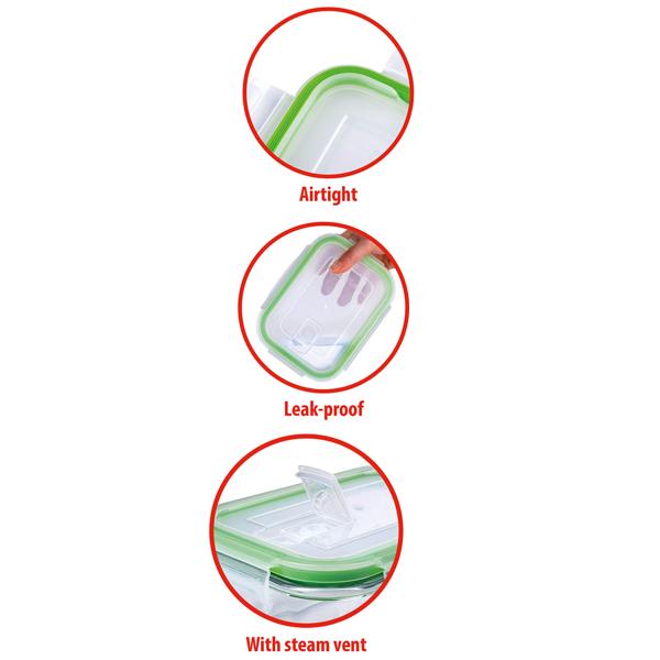 3er-Set Borosilikatglas-Frischhaltedosen 370/640/1050 ml mit Dampfauslass – Auslaufsicher, Luftdicht, Backofen- & Mikrowellenfest, Spülmaschinenfest