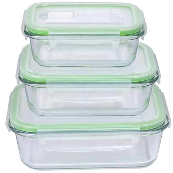 3er-Set Borosilikatglas-Frischhaltedosen 370/640/1050 ml mit Dampfauslass – Auslaufsicher, Luftdicht, Backofen- & Mikrowellenfest, Spülmaschinenfest