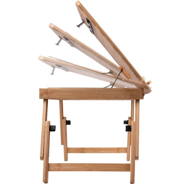 Edler Bambus Laptoptisch Klappbar, Höhenverstellbar mit Becherhalter & Tablet Schlitz – Flexibler Betttisch für Laptop, Frühstück & Essen