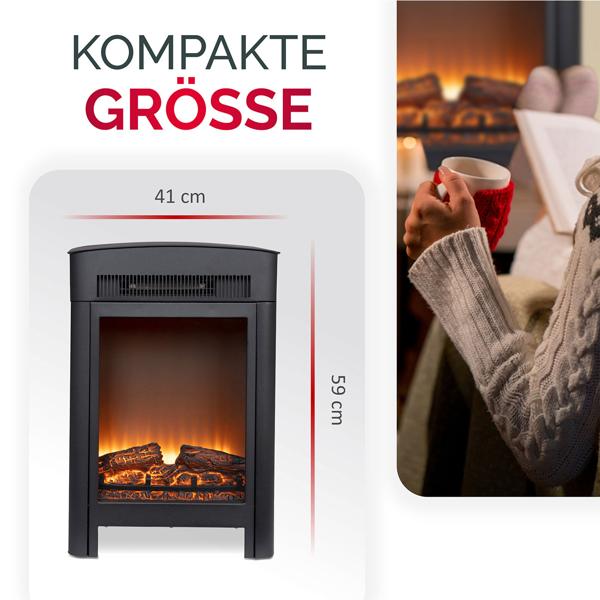 Elektrokamin 1800W - Heizgerät mit Realistischem LED Flammeneffekt: mit Thermostat & Überhitzungsschutz für gemütliche Wärme