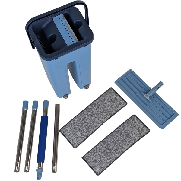 Bodenwischer Set: Eimer 6L mit 2 Fächern & Wischmopp 360°, inkl. 2x Mikrofaser Ersatzbezug - Nass & Trocken Reinigung aller Boden-Typen - Platzsparend