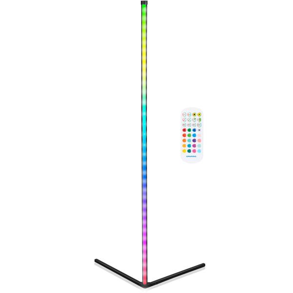 RGB Ecklampe mit dynamischem Musik-Sensor, warmweiss & farbig, 140cm Stehleuchte, Steuerung per Fernbedienung. Perfekt für Wohnzimmer & Gaming