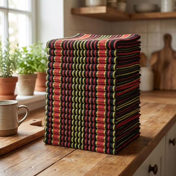 20er-Set Grubentuch 100% Baumwolle: Saugstarkes Geschirrtuch & Mehrzwecktuch, rot-schwarz - Robustes Trockentuch für Haushalt & Gastronomie