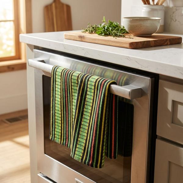 5er-Set Grubentuch 100% Baumwolle: Saugstarkes Geschirrtuch & Mehrzwecktuch, grün-schwarz - Robustes Trockentuch für Haushalt & Gastronomie