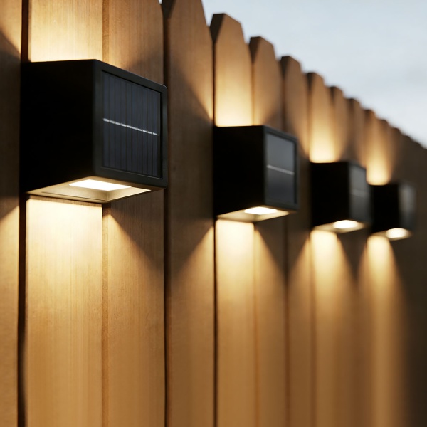 4er Set LED Solar Wandleuchte für Aussen: Warmweiss/Kaltweiss Garten-Lampe mit Akku & Sensor, IP44 Wasserfest, Deko Strahler für Zaun & Wand