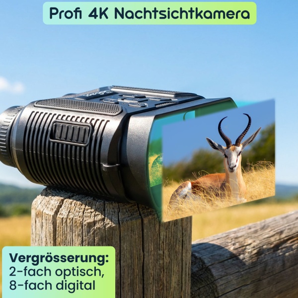 Profi 4K Nachtsichtkamera Binokular: 500m IR-Digitalkamera für Jagd, Camping & Security. 4K-Foto, 8x Zoom, USB-C Akku & inkl. Tasche 