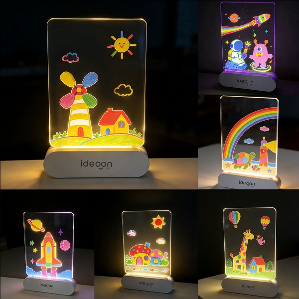Kreative LED Acryl Maltafel für Kinder: Kabellose DIY Lampe mit Akku & 7 Buntstifte – Das perfekte Leucht-Geschenk für kleine Künstler 22x15cm