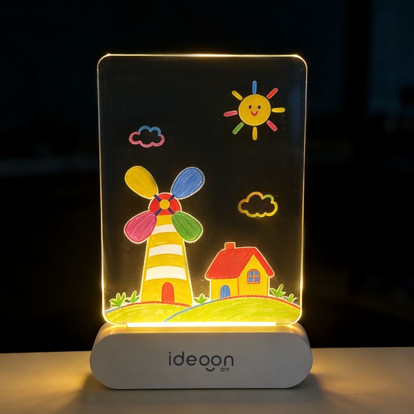 Kreative LED Acryl Maltafel für Kinder: Kabellose DIY Lampe mit Akku & 7 Buntstifte – Das perfekte Leucht-Geschenk für kleine Künstler 22x15cm
