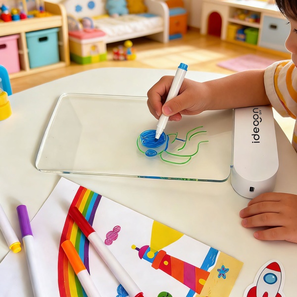 Kreative LED Acryl Maltafel für Kinder: Kabellose DIY Lampe mit Akku & 7 Buntstifte – Das perfekte Leucht-Geschenk für kleine Künstler 22x15cm