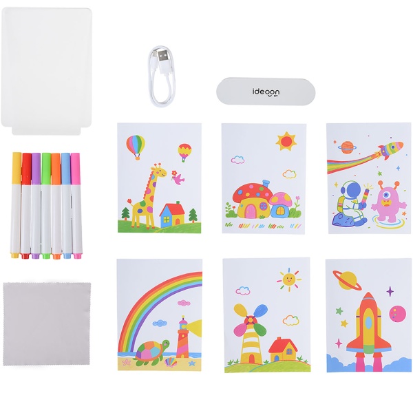 Kreative LED Acryl Maltafel für Kinder: Kabellose DIY Lampe mit Akku & 7 Buntstifte – Das perfekte Leucht-Geschenk für kleine Künstler 22x15cm