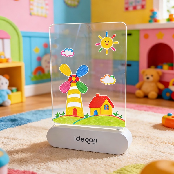 Kreative LED Acryl Maltafel für Kinder: Kabellose DIY Lampe mit Akku & 7 Buntstifte – Das perfekte Leucht-Geschenk für kleine Künstler 22x15cm