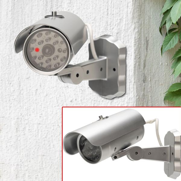 Überwachungskamera Attrappe mit Bewegungssensor und rotem Blinklicht, Batteriebetrieb, Sicherheits-Dummy Kamera in realistischem Design