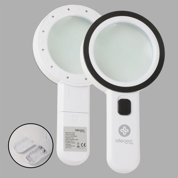 2er-Set LED Handlupe mit Beleuchtung, 5-fache Vergrösserung, 80mm Glas-Linse, 12 helle LEDs, Ergonomischer Griff mit Schalter, Leselupe für Senioren