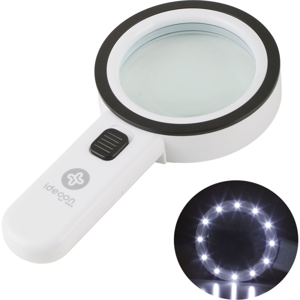 2er-Set LED Handlupe mit Beleuchtung, 5-fache Vergrösserung, 80mm Glas-Linse, 12 helle LEDs, Ergonomischer Griff mit Schalter, Leselupe für Senioren