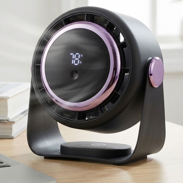 2er-Set Akku Ventilator mit Digitalanzeige: Tischventilator, 5 Stufen, USB-C, tragbares Gebläse mit Haken - ideal für Büro, Camping & Reisen