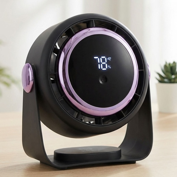 2er-Set Akku Ventilator mit Digitalanzeige: Tischventilator, 5 Stufen, USB-C, tragbares Gebläse mit Haken - ideal für Büro, Camping & Reisen