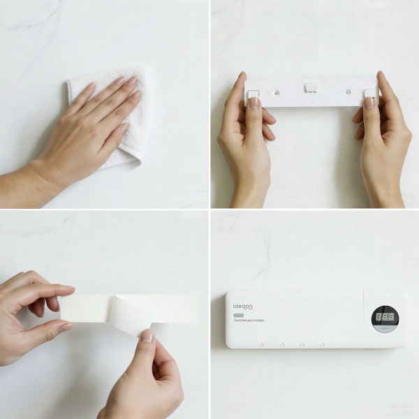 UV Zahnbürstenhalter: Hygienischer Sterilisator für 4 Bürsten, Wandmontage ohne Bohren, USB-Akku, LCD & Trocknung, weiss, 22cm
