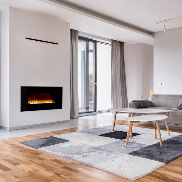 Luxuriöse Wandheizung 2000W – Eleganter elektrischer Kaminofen für Wohnzimmer & Schlafzimmer mit realistischem LED-Flammeneffekt, Thermostat & Timer