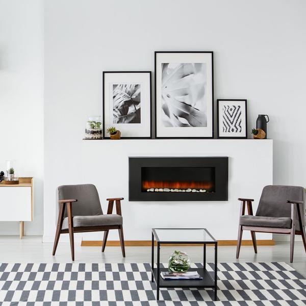 Luxuriöse Wandheizung 2000W – Eleganter elektrischer Kaminofen für Wohnzimmer & Schlafzimmer mit realistischem LED-Flammeneffekt, Thermostat & Timer