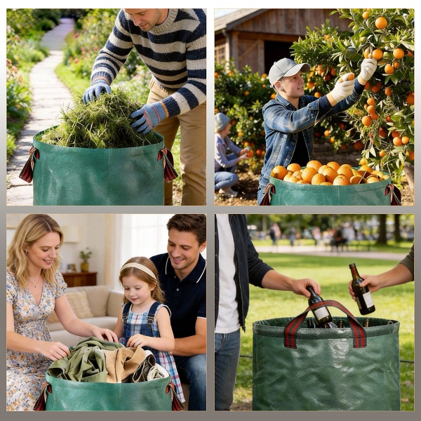 2er-Set XXL Garten Abfallsack, 500 Liter, Ø 79 x 101 cm - stabile Grünschnittsäcke mit Doppelboden, faltbar, ideal für Grünschnitt, 150gsm Polypropylen