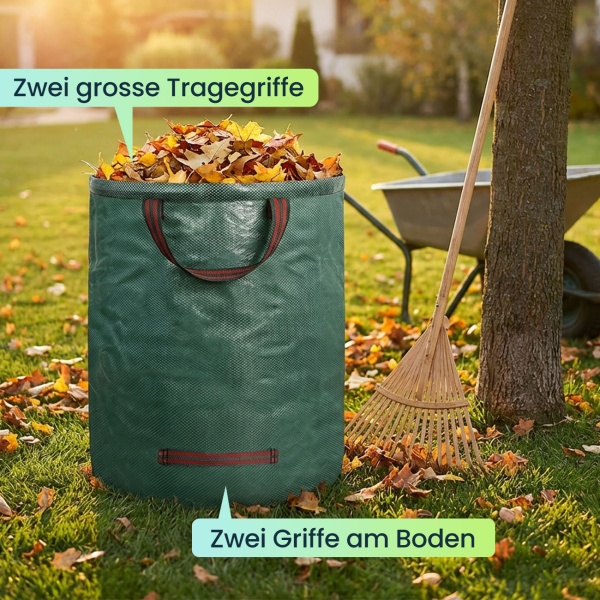 XXL Garten Abfallsack, 500 Liter, Ø 79 x 101 cm - stabile Grünschnittsäcke mit Doppelboden, faltbar, ideal für Grünschnitt, 150gsm Polypropylen