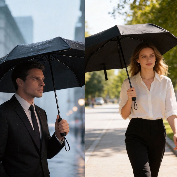 Kompakter Automatik-Regenschirm in Schwarz - Ø 95cm - Windfester Taschenschirm mit Fiberglas-Rippen & Schutzhülle - Schnelltrocknend & Robust