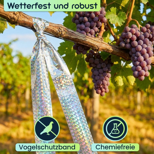Vogelschutzband Reflektierend 45m x 5cm - Effektive Vogelabwehr durch Lichtreflexion und Bewegung - Chemiefreie Abwehrstreifen für Garten und Balkon