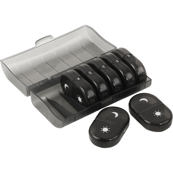 2er Set Medikamentenbox 7 Tage - Pillendose 7 Tage 2 Fächer Morgens Abends - Tablettenbox für eine Woche - Wochendosierer Medikamente - LFGB geprüft