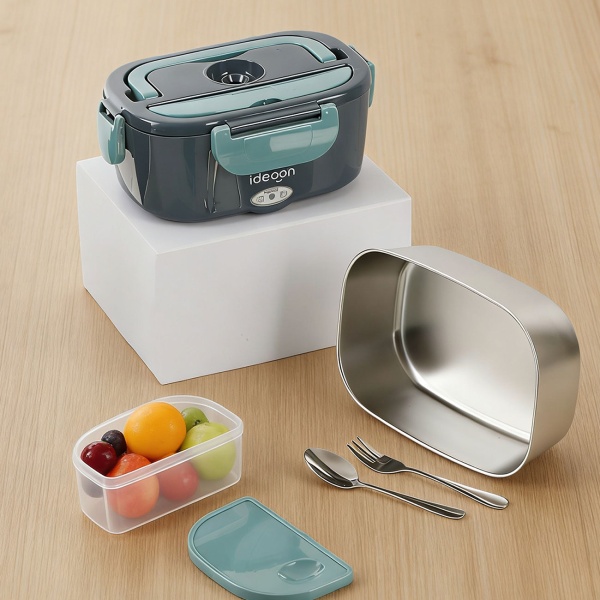 2er-Set Elektrische Lunchbox 60W – 1,5L Edelstahl Speisenwärmer (12V/24V) & Steckdose – Inkl. Isoliertasche, Edelstahl-Besteck & 375ml Zusatzdose