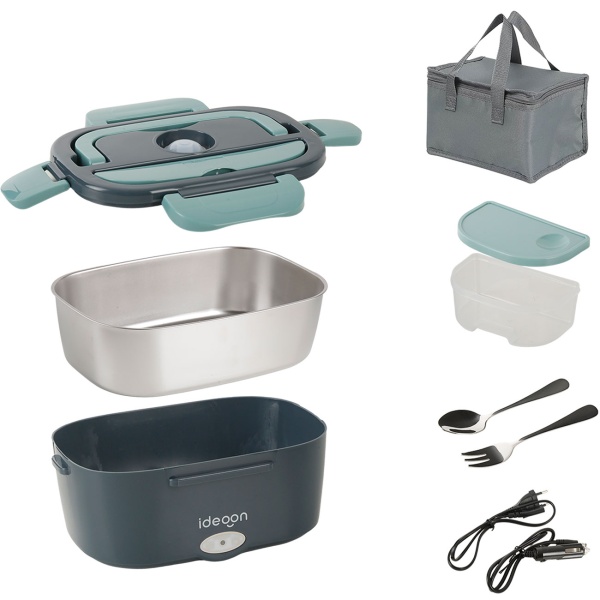 2er-Set Elektrische Lunchbox 60W – 1,5L Edelstahl Speisenwärmer (12V/24V) & Steckdose – Inkl. Isoliertasche, Edelstahl-Besteck & 375ml Zusatzdose