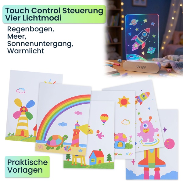 2er-Set Kreative LED Acryl Maltafel für Kinder: Kabellose DIY Lampe mit Akku & 7 Buntstifte – Das perfekte Leucht-Geschenk für kleine Künstler 22x15cm