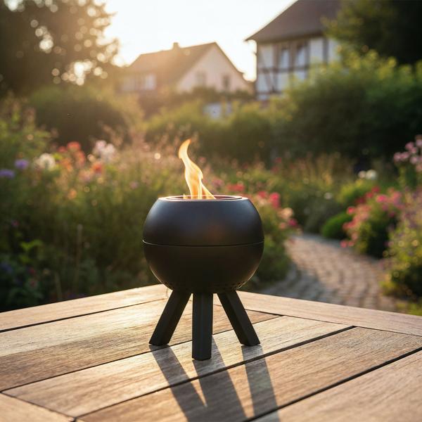 Mini Tischfeuer Outdoor, rauchfrei – Kompakte Feuerstelle aus Metall, Schwarz – Die perfekte mobile Feuerschale für Balkon, Terrasse, Garten
