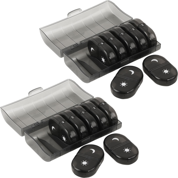 2er Set Medikamentenbox 7 Tage - Pillendose 7 Tage 2 Fächer Morgens Abends - Tablettenbox für eine Woche - Wochendosierer Medikamente - LFGB geprüft