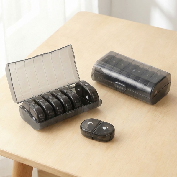 2er Set Medikamentenbox 7 Tage - Pillendose 7 Tage 2 Fächer Morgens Abends - Tablettenbox für eine Woche - Wochendosierer Medikamente - LFGB geprüft