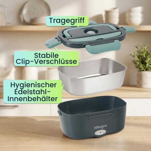 2er-Set Elektrische Lunchbox 60W – 1,5L Edelstahl Speisenwärmer (12V/24V) & Steckdose – Inkl. Isoliertasche, Edelstahl-Besteck & 375ml Zusatzdose