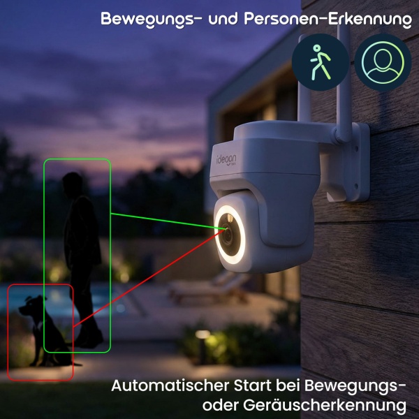 4er-Set Outdoor Überwachungskamera 2K WLAN IP65 Wetterfest: 355 Grad Aussen-Kamera mit Personenerkennung, App, Nachtsicht & Intercom-System