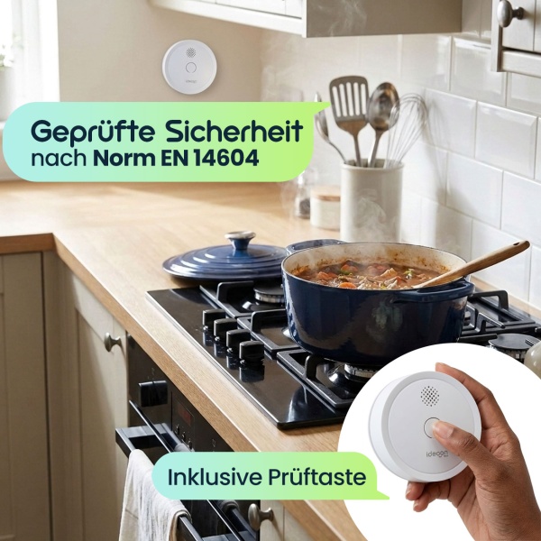 WLAN Rauchmelder mit App-Benachrichtigung – Smart vernetzter Feuermelder nach EN 14604 mit 85dB Alarm & 5 Jahren CR123A Batterielebensdauer