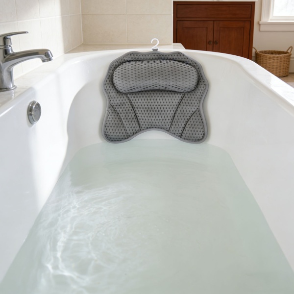 2er-Set Ergonomisches Badewannenkissen: Luxus Nackenkissen mit 6 Saugnäpfen, 4D Struktur, dunkelgrau – Bequeme Kopfstütze für Wanne und Spa