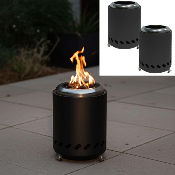 2er-Set Kompaktes Tischfeuer Edelstahl, Anthrazit - raucharm, Holzpellets/Feuerholz; Tischkamin fürs Balkon, Terrasse & Camping inkl. Tragetasche