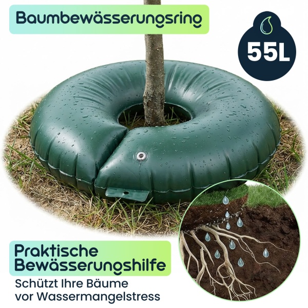 2er-Set Baumbewässerungsring je 55L für Sträucher & Bäume – Bewässerungsbeutel aus robustem PVC – UV-beständig – Stammumfang bis 30 cm-Tröpfchensystem